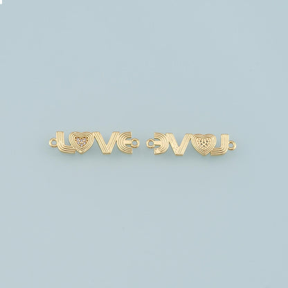 18K Gold Filled Love Connector,CZ Micro Pave Heart Charm Bracelet Necklace for DIY Jewelry Making Supply