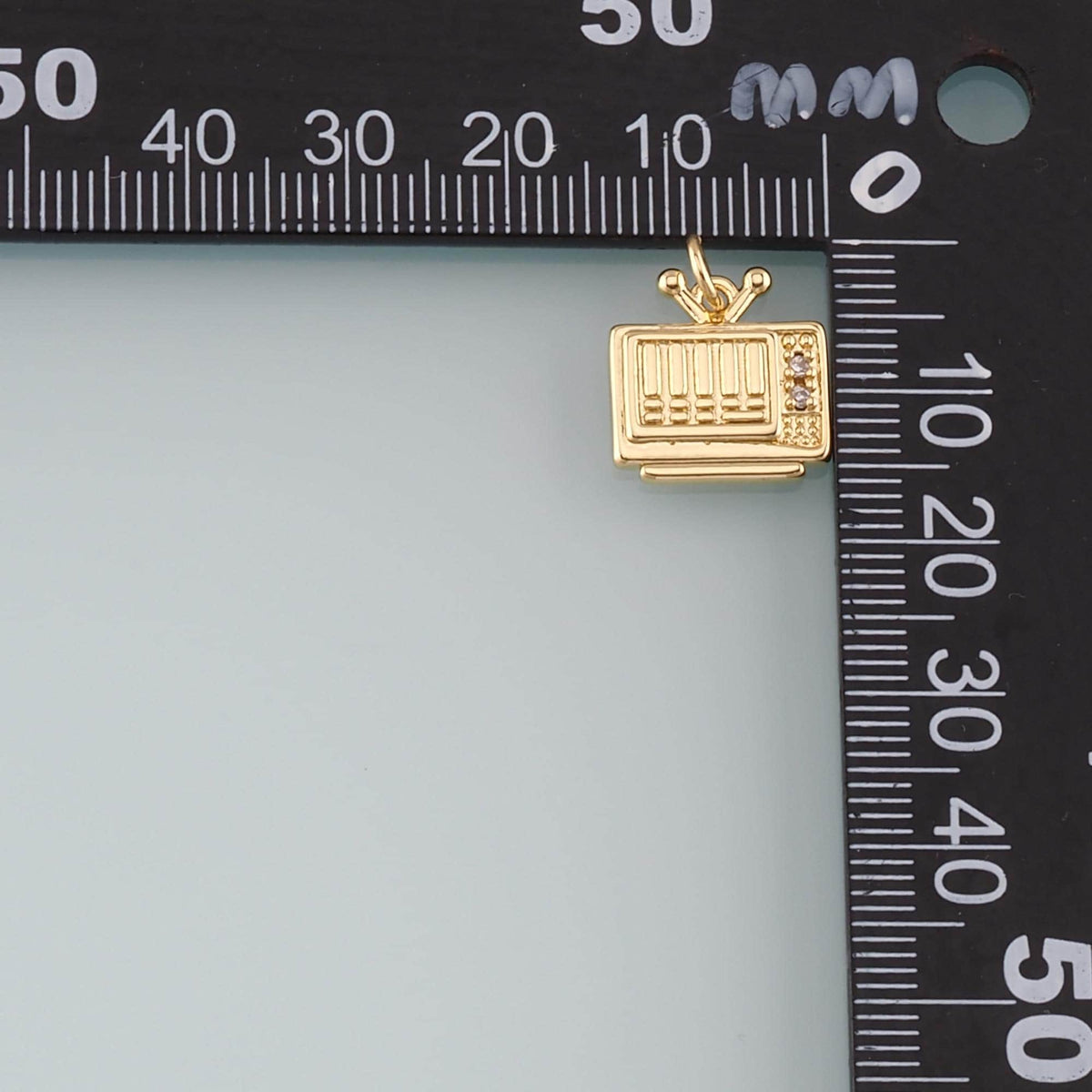 18K Gold Filled TV Pendant,CZ Micro Pave Television Charm Bracelet Necklace for DIY Jewelry Making Supply