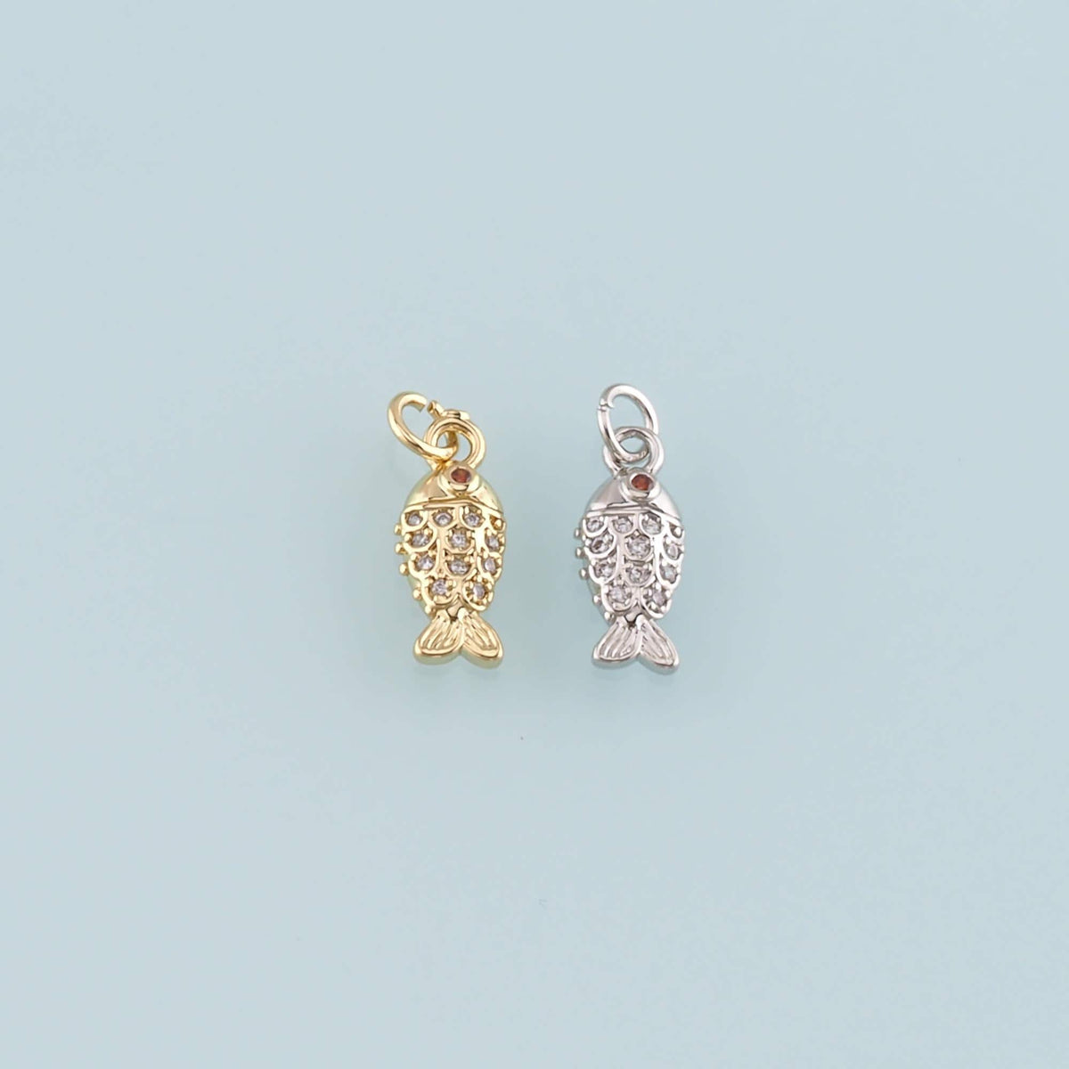 Gold Fish Charms,18K Gold Filled Fish Pendant,CZ Micro Pave Fish Charm Bracelet Necklace for DIY Jewelry Making Supply