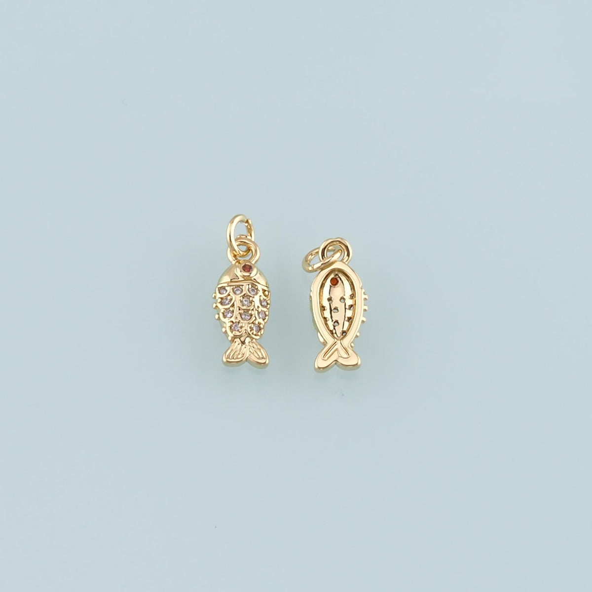Gold Fish Charms,18K Gold Filled Fish Pendant,CZ Micro Pave Fish Charm Bracelet Necklace for DIY Jewelry Making Supply