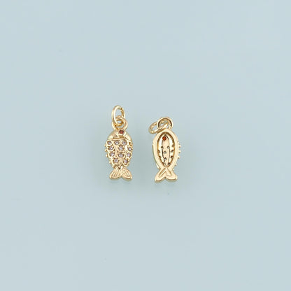Gold Fish Charms,18K Gold Filled Fish Pendant,CZ Micro Pave Fish Charm Bracelet Necklace for DIY Jewelry Making Supply