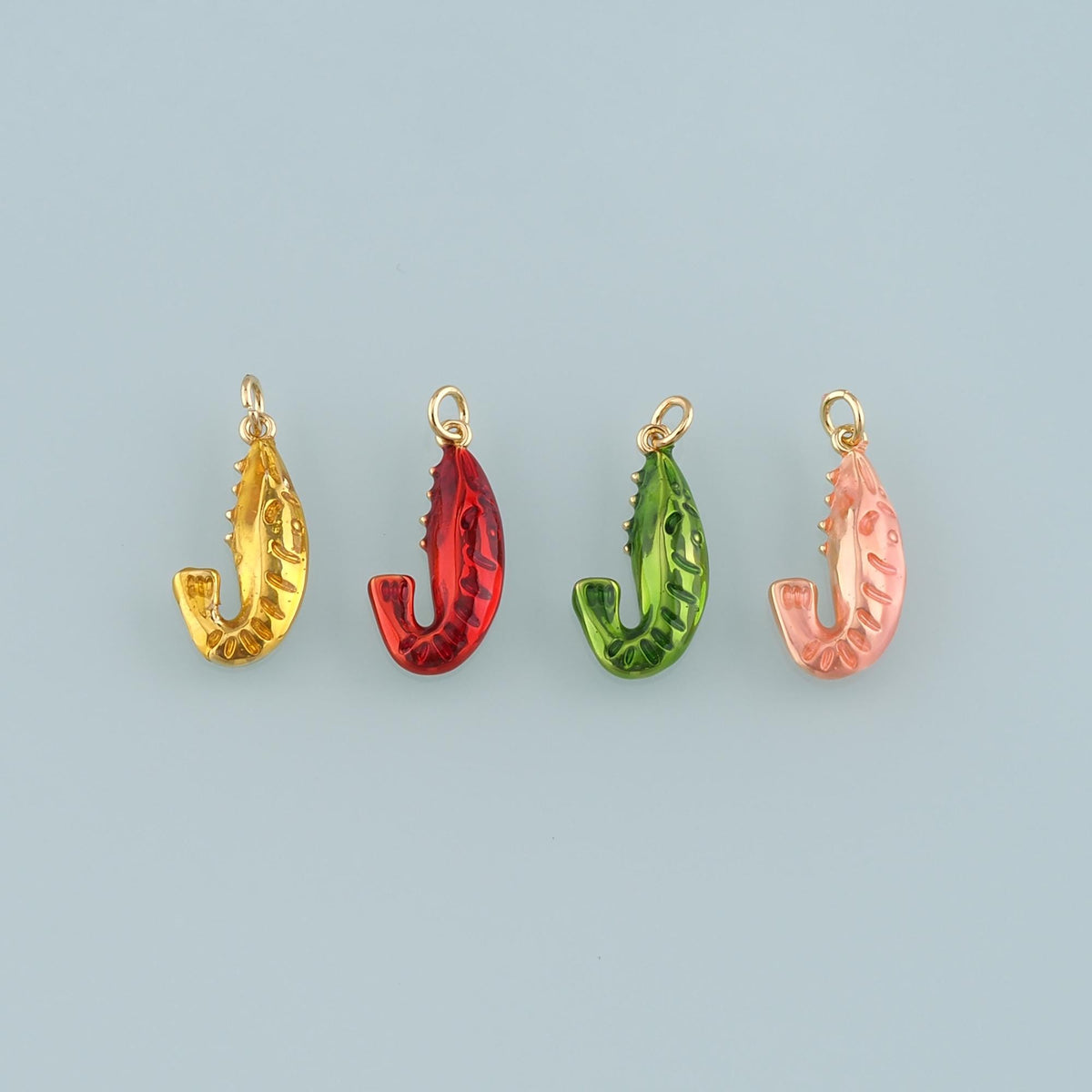 Gold Ocean Charms,18K Gold Filled Shrimp Pendant,Enamel Shrimp Charm Bracelet Necklace for DIY Jewelry Making Supply
