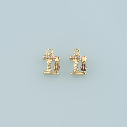18K Gold Filled Sewing Machine Pendant,Enamel Sewing Machine Charm Bracelet Necklace for DIY Jewelry Making Supply