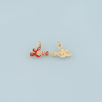 18K Gold Filled Love Pendant,Enamel Heart Charm Bracelet Necklace for DIY Jewelry Making Supply