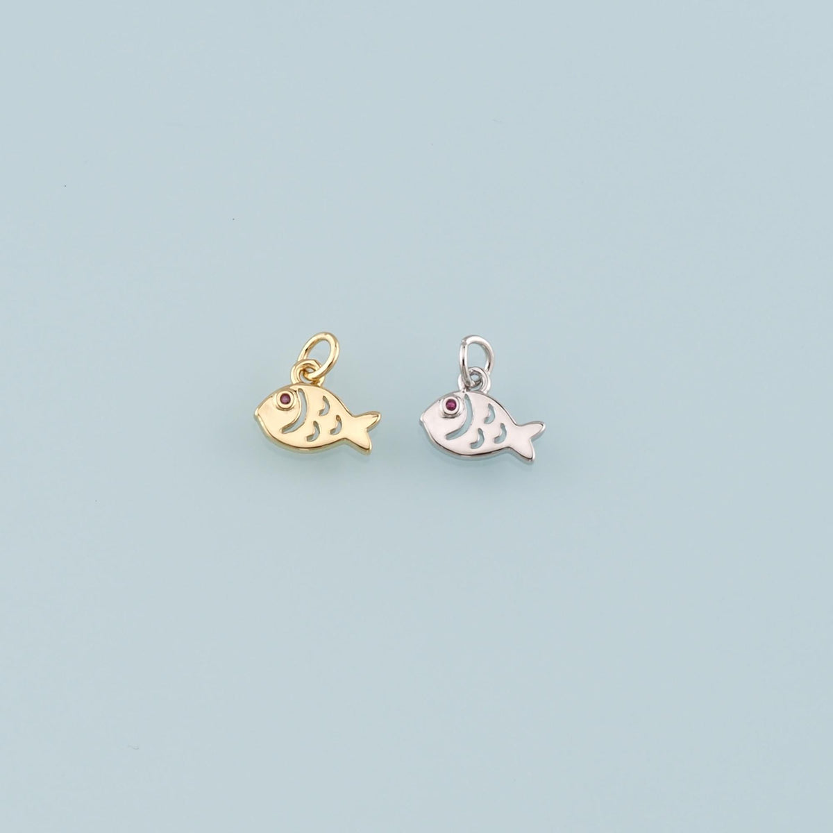 Gold Fish Charms,18K Gold Filled Fish Pendant,CZ Micro Pave Fish Charm Bracelet Necklace for DIY Jewelry Making Supply