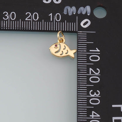 Gold Fish Charms,18K Gold Filled Fish Pendant,CZ Micro Pave Fish Charm Bracelet Necklace for DIY Jewelry Making Supply