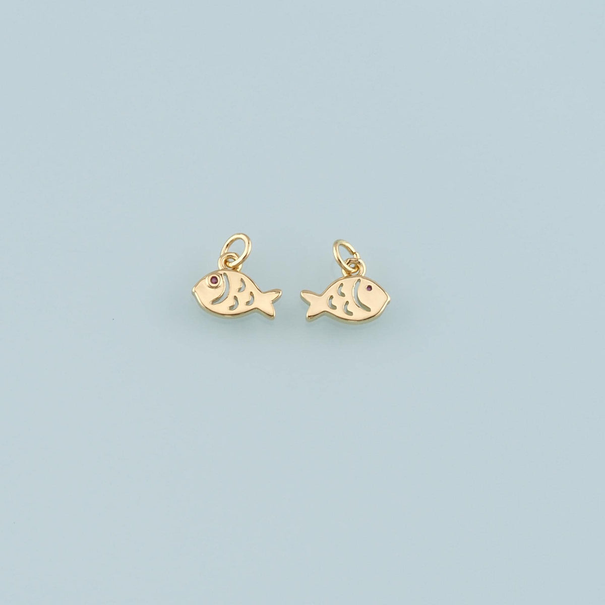 Gold Fish Charms,18K Gold Filled Fish Pendant,CZ Micro Pave Fish Charm Bracelet Necklace for DIY Jewelry Making Supply