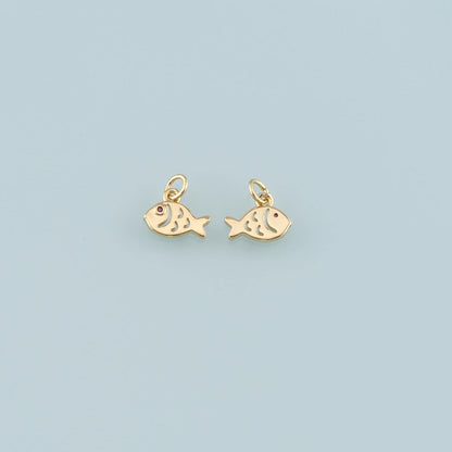 Gold Fish Charms,18K Gold Filled Fish Pendant,CZ Micro Pave Fish Charm Bracelet Necklace for DIY Jewelry Making Supply