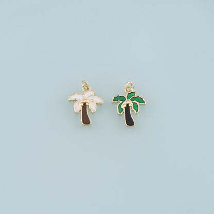 Gold Palm Tree Charms,18K Gold Filled Palm tree Pendant,Enamel coconut tree Charm Bracelet Necklace for DIY Jewelry Making Su