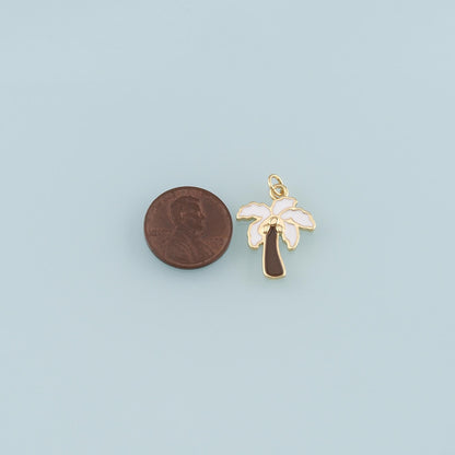 Gold Palm Tree Charms,18K Gold Filled Palm tree Pendant,Enamel coconut tree Charm Bracelet Necklace for DIY Jewelry Making Su