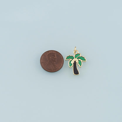 Gold Palm Tree Charms,18K Gold Filled Palm tree Pendant,Enamel coconut tree Charm Bracelet Necklace for DIY Jewelry Making Su