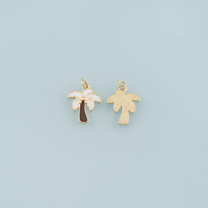 Gold Palm Tree Charms,18K Gold Filled Palm tree Pendant,Enamel coconut tree Charm Bracelet Necklace for DIY Jewelry Making Su