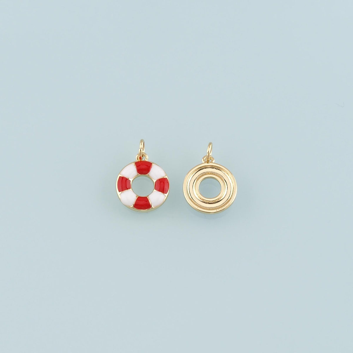 18K Gold Filled Life Buoy Pendant,Enamel Swimming Ring Charm Bracelet Necklace for DIY Jewelry Making Supply