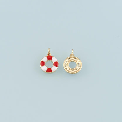 18K Gold Filled Life Buoy Pendant,Enamel Swimming Ring Charm Bracelet Necklace for DIY Jewelry Making Supply