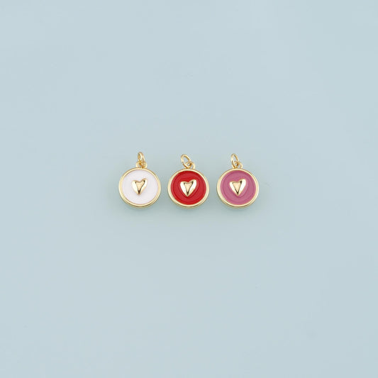18K Gold Filled Heart Pendant,Enamel Heart Charm Bracelet Necklace for DIY Jewelry Making Supply