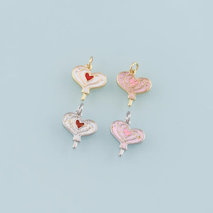 18K Gold Filled Heart Pendant,Enamel Heart Charm Bracelet Necklace for DIY Jewelry Making Supply