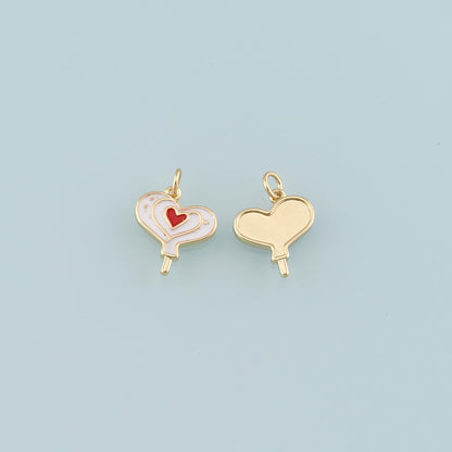 18K Gold Filled Heart Pendant,Enamel Heart Charm Bracelet Necklace for DIY Jewelry Making Supply