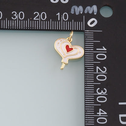 18K Gold Filled Heart Pendant,Enamel Heart Charm Bracelet Necklace for DIY Jewelry Making Supply