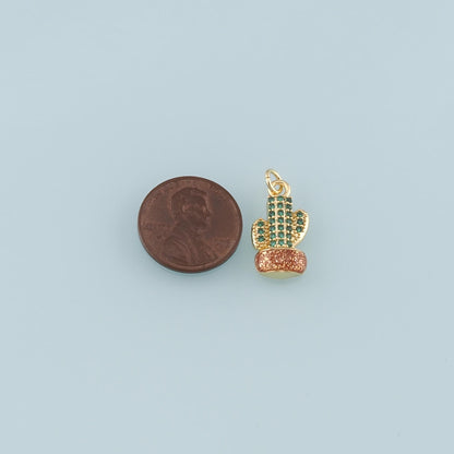 Gold Cactus Charms,18K Gold Filled Cactus Pendant,Enamel Desert Charm Bracelet Necklace for DIY Jewelry Making Supply