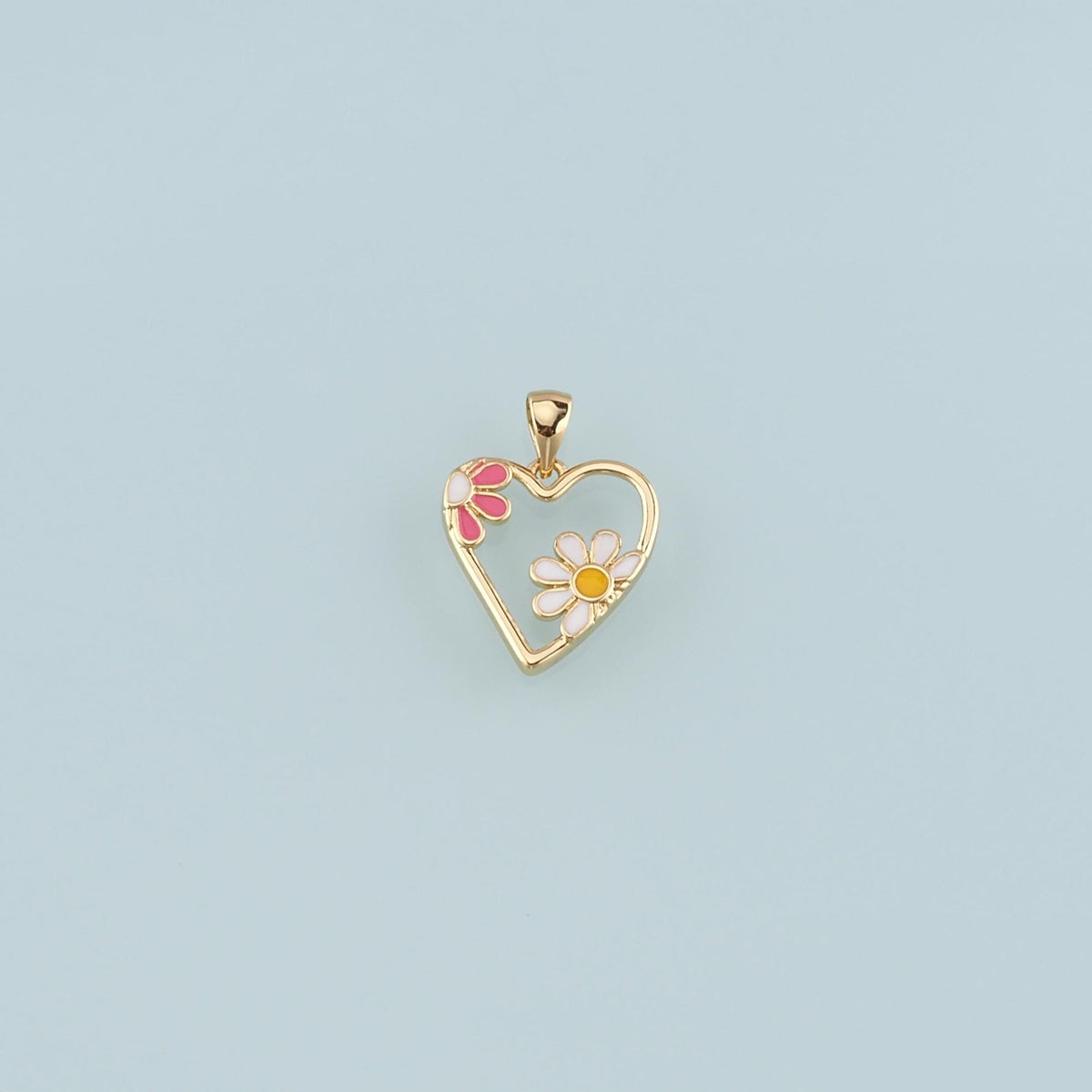 Gold Flower Charm,18K Gold Filled Heart Pendant,Enamel Heart Charm Bracelet Necklace for DIY Jewelry Making Supply