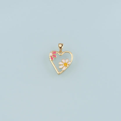 Gold Flower Charm,18K Gold Filled Heart Pendant,Enamel Heart Charm Bracelet Necklace for DIY Jewelry Making Supply