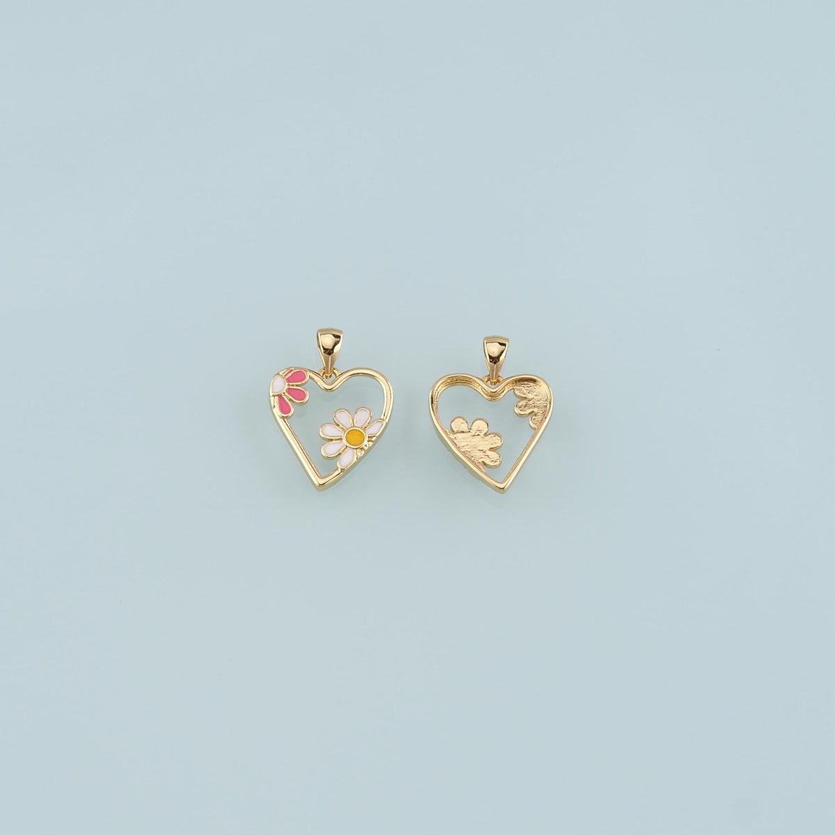 Gold Flower Charm,18K Gold Filled Heart Pendant,Enamel Heart Charm Bracelet Necklace for DIY Jewelry Making Supply