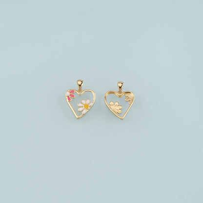 Gold Flower Charm,18K Gold Filled Heart Pendant,Enamel Heart Charm Bracelet Necklace for DIY Jewelry Making Supply