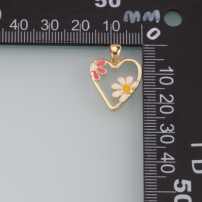 Gold Flower Charm,18K Gold Filled Heart Pendant,Enamel Heart Charm Bracelet Necklace for DIY Jewelry Making Supply