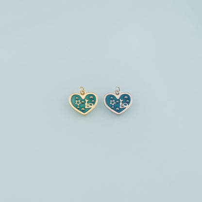 18K Gold Filled Heart Pendant,Enamel Heart Charm Bracelet Necklace for DIY Jewelry Making Supply