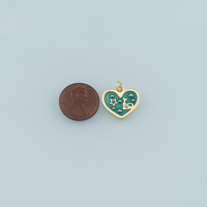 18K Gold Filled Heart Pendant,Enamel Heart Charm Bracelet Necklace for DIY Jewelry Making Supply