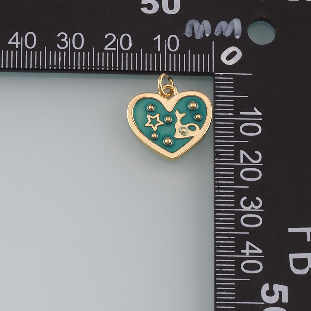 18K Gold Filled Heart Pendant,Enamel Heart Charm Bracelet Necklace for DIY Jewelry Making Supply