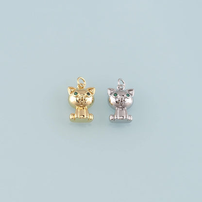 Gold Animal Charms,18K Gold Filled Cat Pendant,Cat Charm Bracelet Necklace for DIY Jewelry Making Supply