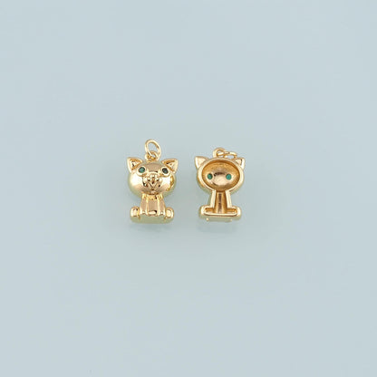 Gold Animal Charms,18K Gold Filled Cat Pendant,Cat Charm Bracelet Necklace for DIY Jewelry Making Supply