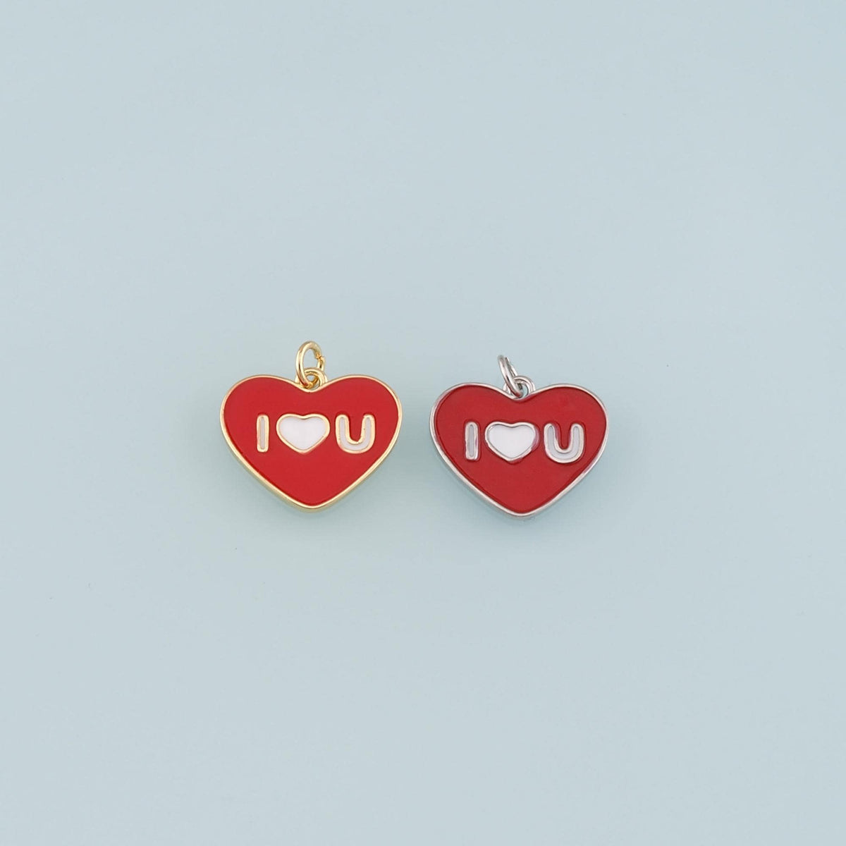 18K Gold Filled Heart Pendant,Enamel Heart Charm Bracelet Necklace for DIY Jewelry Making Supply
