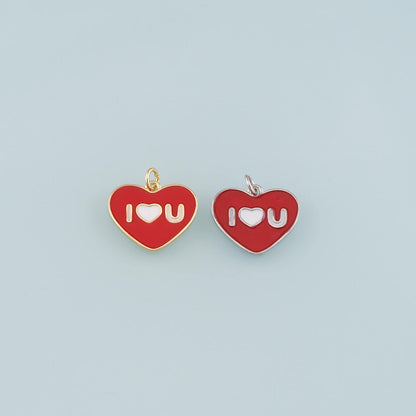 18K Gold Filled Heart Pendant,Enamel Heart Charm Bracelet Necklace for DIY Jewelry Making Supply
