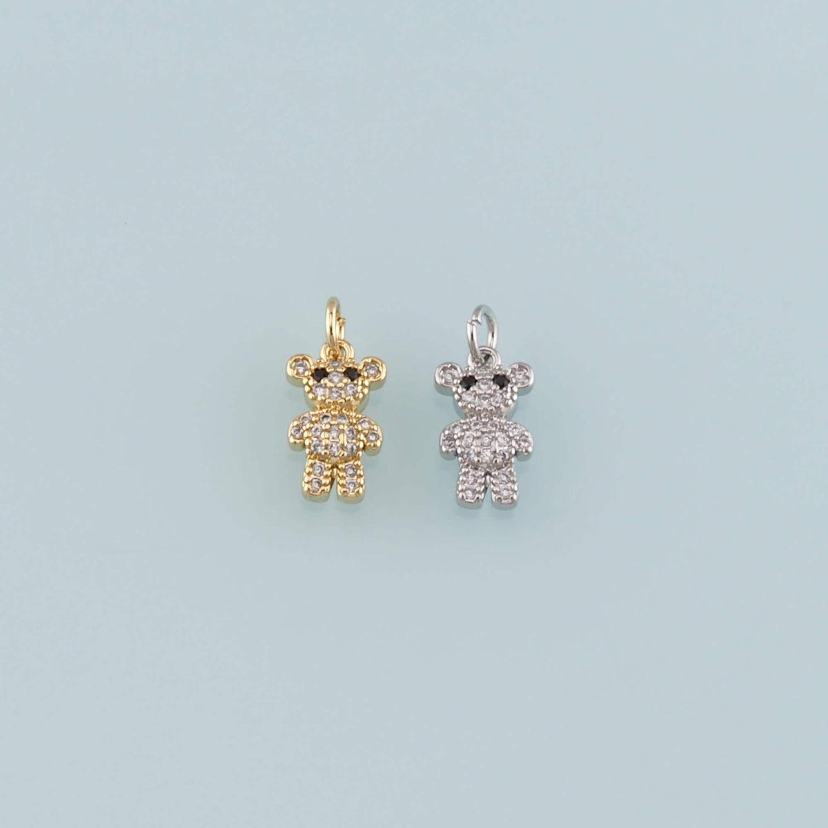 18K Gold Filled Bear Pendant,CZ Micro Pave Bear Charm Bracelet Necklace for DIY Jewelry Making Supply