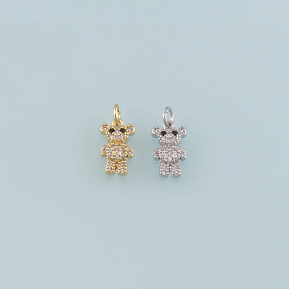 18K Gold Filled Bear Pendant,CZ Micro Pave Bear Charm Bracelet Necklace for DIY Jewelry Making Supply
