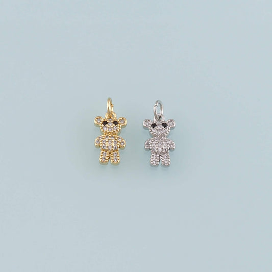 18K Gold Filled Bear Pendant,CZ Micro Pave Bear Charm Bracelet Necklace for DIY Jewelry Making Supply