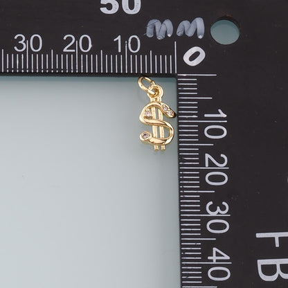 Gold Dollar Charms,18K Gold Filled Money Pendant,CZ Micro Pave Dollar Charm Bracelet Necklace for DIY Jewelry Making Supply