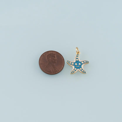 Gold Starfish Charms,18K Gold Filled Sea star Pendant,Enamel Starfish Charm Bracelet Necklace for DIY Jewelry Making Supply