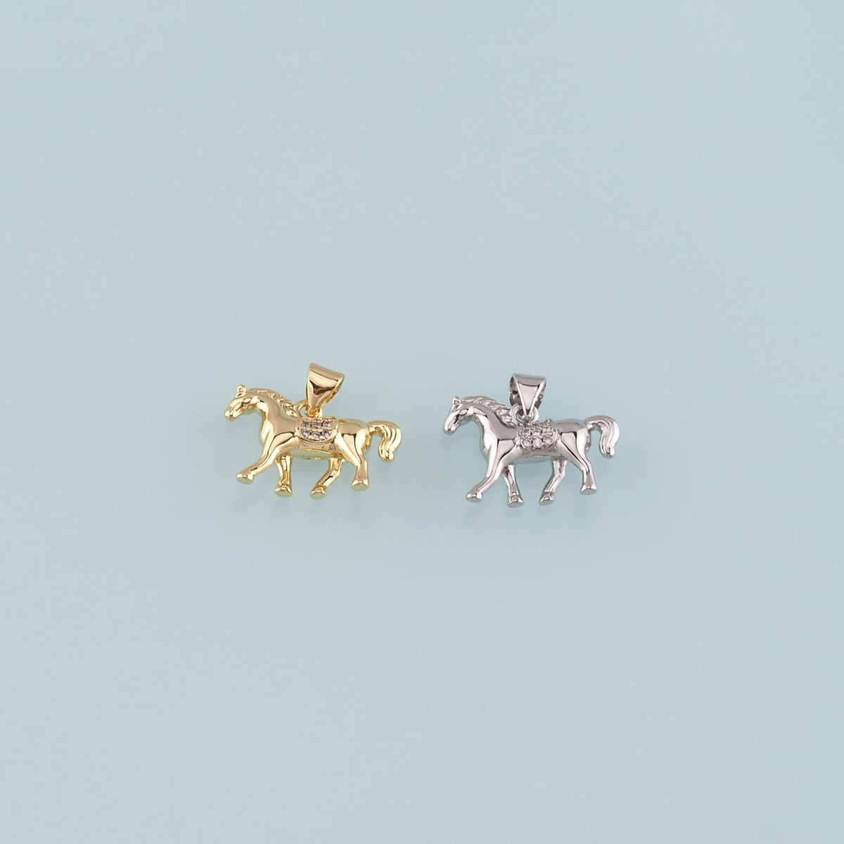 Gold Horse Charms,18K Gold Filled Horse Pendant,CZ Micro Pave Animal Charm Bracelet Necklace for DIY Jewelry Making Supply