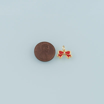 Gold Bow Charms,18K Gold Filled Bow Pendant,Enamel Bow Tie Charm Bracelet Necklace for DIY Jewelry Making Supply