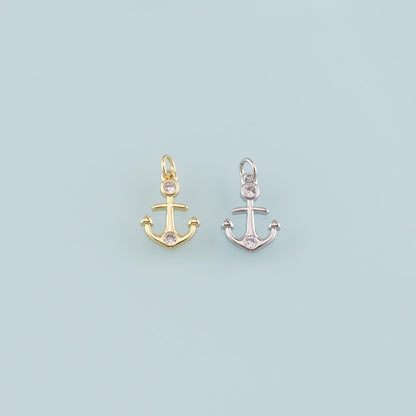 Gold Anchor Charms,18K Gold Filled CZ Micro Pave Anchor Pendant Charm Bracelet Necklace for DIY Jewelry Making Supply