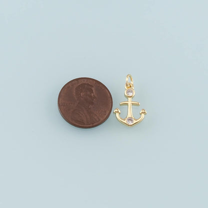 Gold Anchor Charms,18K Gold Filled CZ Micro Pave Anchor Pendant Charm Bracelet Necklace for DIY Jewelry Making Supply