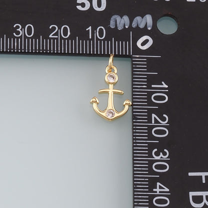Gold Anchor Charms,18K Gold Filled CZ Micro Pave Anchor Pendant Charm Bracelet Necklace for DIY Jewelry Making Supply