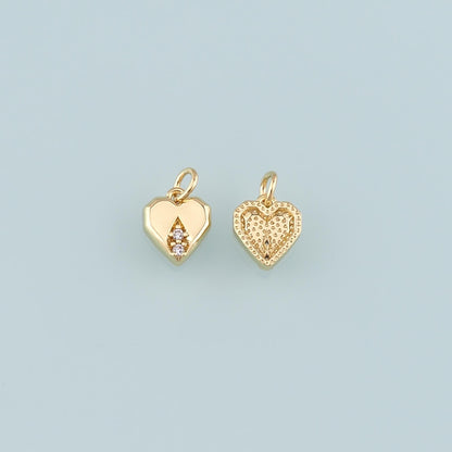 18K Gold Filled Heart Pendant,CZ Micro Pave Heart Charm Bracelet Necklace for DIY Jewelry Making Supply