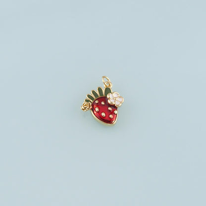 Gold Strawberry Charms,18K Gold Filled Strawberry Pendant,Enamel Fruit Charm Bracelet Necklace for DIY Jewelry Making Supply