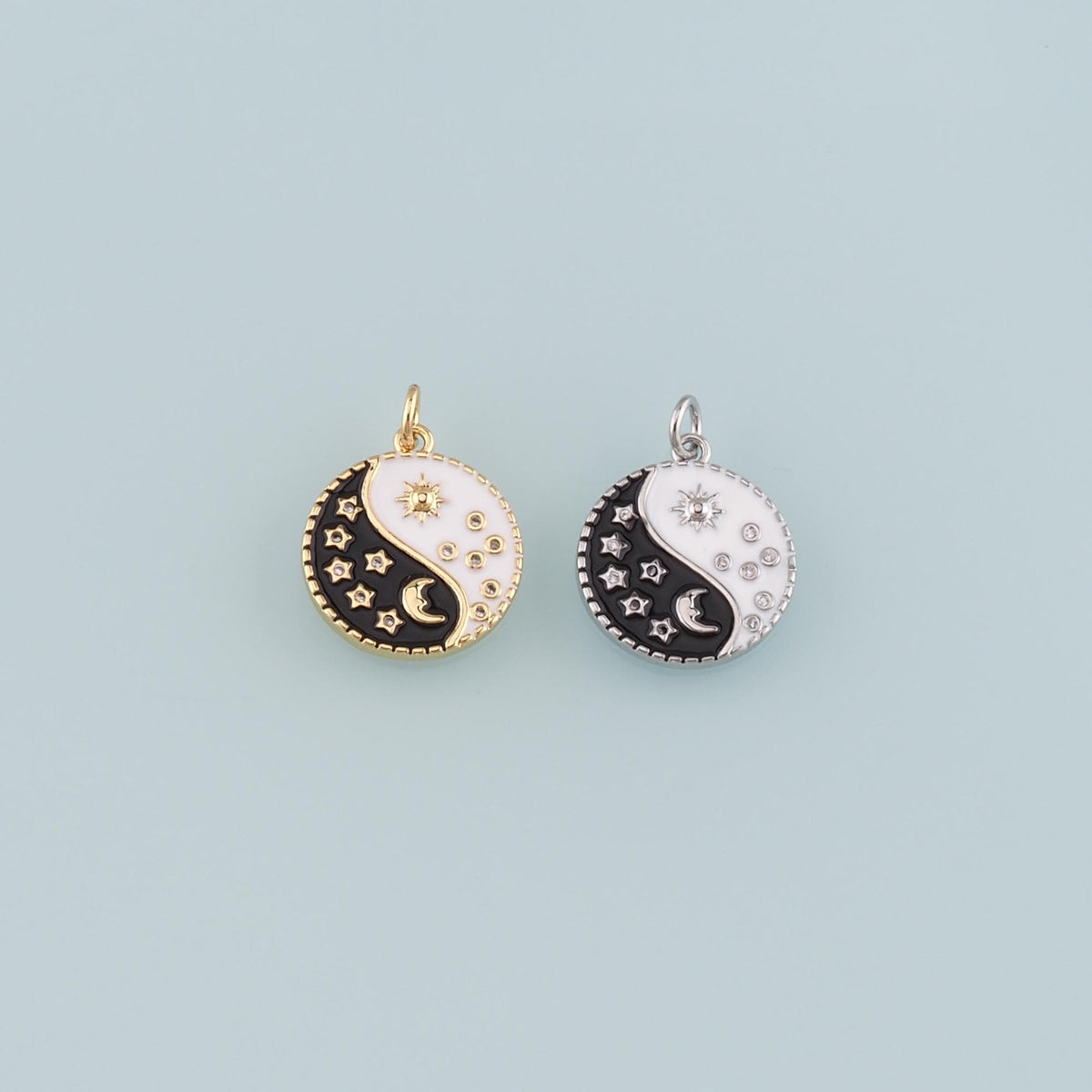 Gold Moon Charms,18K Gold Filled Sun Pendant,Enamel Celestial Charm Bracelet Necklace for DIY Jewelry Making Supply