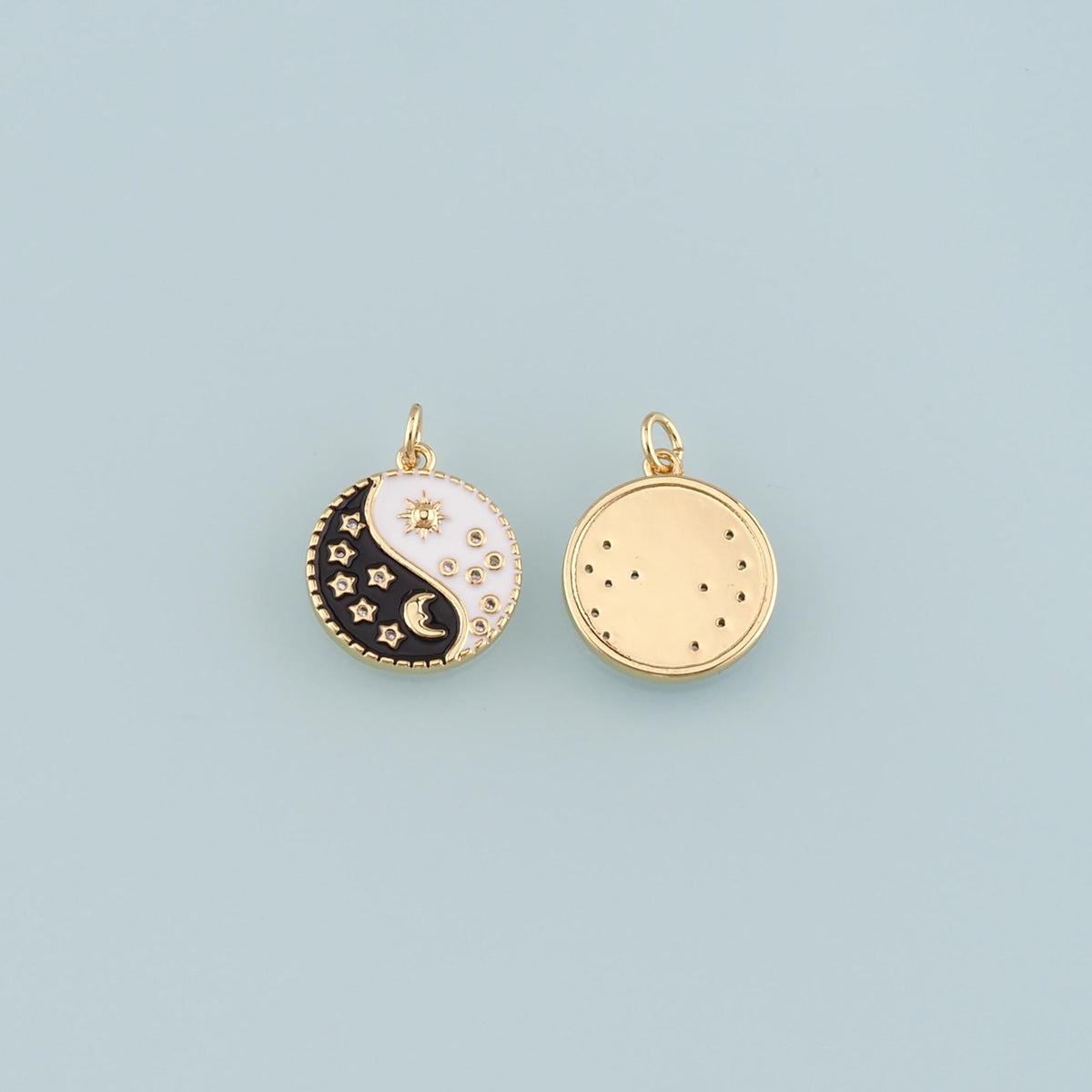 Gold Moon Charms,18K Gold Filled Sun Pendant,Enamel Celestial Charm Bracelet Necklace for DIY Jewelry Making Supply
