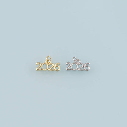 18K Gold Filled Year 2026 Pendant,Dainty Number Charm Bracelet Necklace for DIY Jewelry Making Supply
